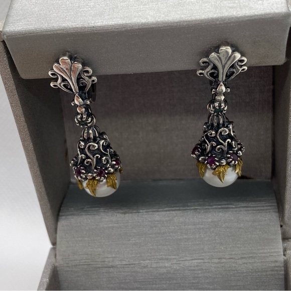 925 silver jewellery set elegantly designed pearl, ruby, emarald - Picture 9 of 9